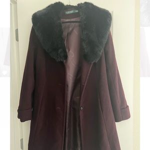 Ralph lauren Faux Fur Collar Fit And Flare Coat